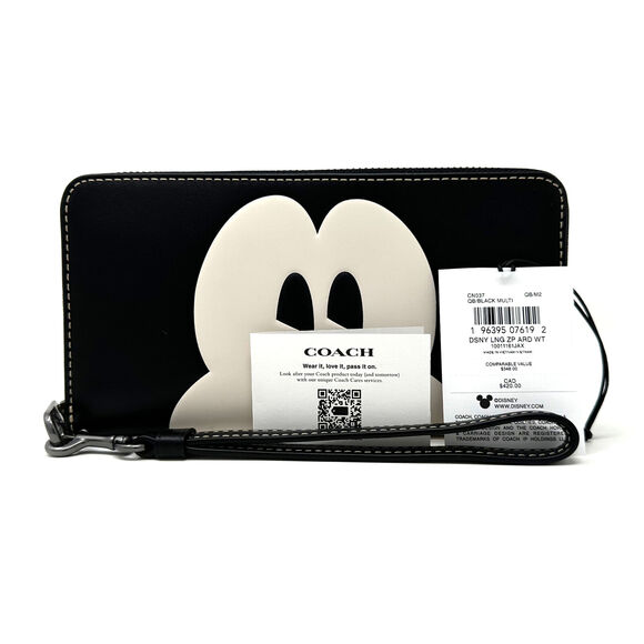 Disney X Coach Long Zip Around Wallet Mickey Mouse Black White Leather CN037 - Picture 8 of 8